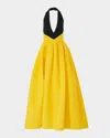 Carolina Herrera Bicolor Halter Neck Silk Ballgown In Taxi Cab Multi