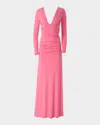 Carolina Herrera Plunging Ruched Long-sleeve Maxi Dress In Happy Pink