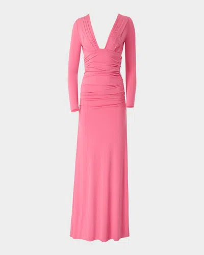 Carolina Herrera Plunging Ruched Long-sleeve Maxi Dress In Happy Pink