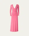 Carolina Herrera Plunging Ruched Long-sleeve Maxi Dress In Happy Pink