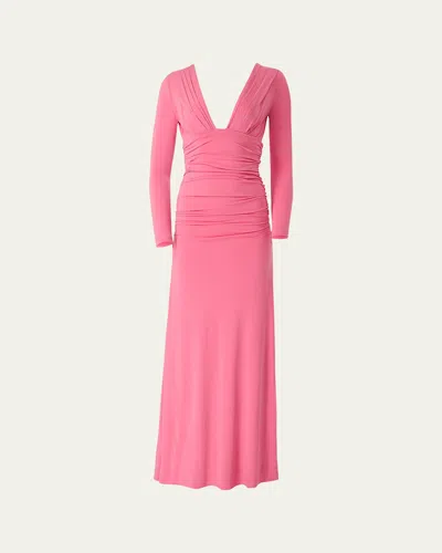 CAROLINA HERRERA PLUNGING RUCHED LONG-SLEEVE MAXI DRESS