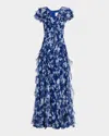 Carolina Herrera Silk Short Sleeve Tie Cape Ruffle Dress