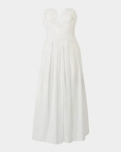 Carolina Herrera Plunging Strapless Rosette Draped Tea-length Dress In White