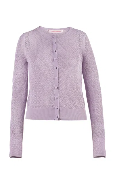 Carolina Herrera Pointelle Stitch Knit Cardigan In Purple