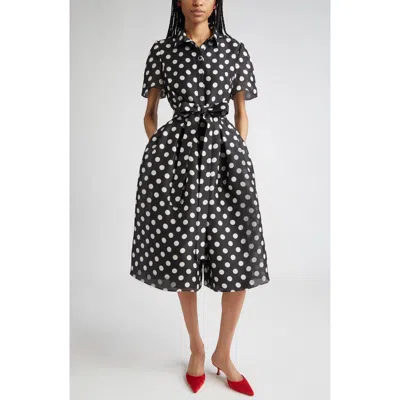 Carolina Herrera Polka Dot Belted Shirtdress In Black