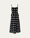 CAROLINA HERRERA POLKA-DOT CROCHET-KNIT SLEEVELESS MIDI DRESS