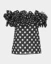 Carolina Herrera Rosette-detailed Silk Off-the-shoulder Top In Blackivory