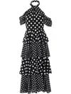 Carolina Herrera Polka Dot Halter Neck Tiered Silk Midi Dress In Black