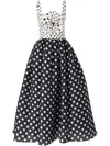 Carolina Herrera Polka-dot Flower Sleeveless Tea-length Dress In Black