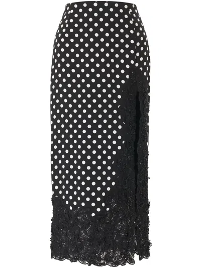 Carolina Herrera Polka Dot Midi Skirt In Black,white