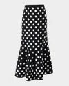Carolina Herrera Polka-dot Midi Trumpet Skirt In Blackwhite