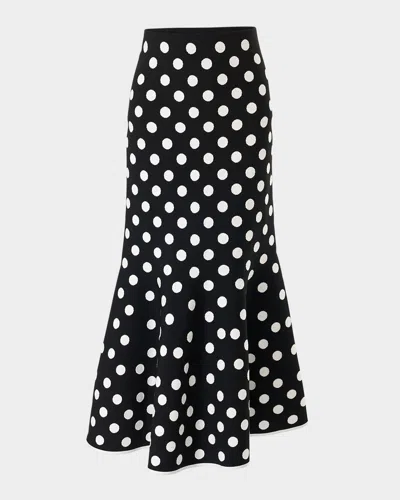 Carolina Herrera Polka-dot Midi Trumpet Skirt In Blackwhite