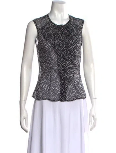 Pre-owned Carolina Herrera Polka Dot Print Crew Neck Blouse In Blue