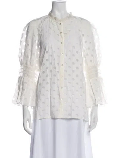 Pre-owned Carolina Herrera Polka Dot Print Long Sleeve Blouse In White