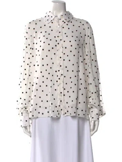 Pre-owned Carolina Herrera Polka Dot Print Long Sleeve Blouse In White