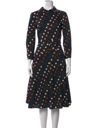 Pre-owned Carolina Herrera Polka Dot Print Midi Length Dress In Black