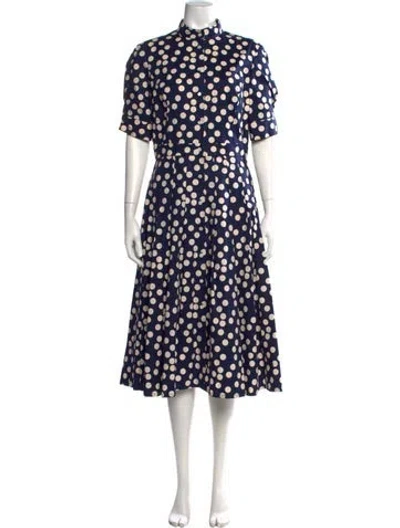 Pre-owned Carolina Herrera Polka Dot Print Midi Length Dress In Blue