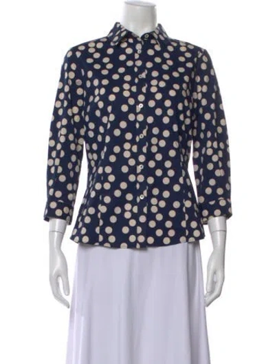 Pre-owned Carolina Herrera Polka Dot Print Three-quarter Sleeve Blouse In Blue