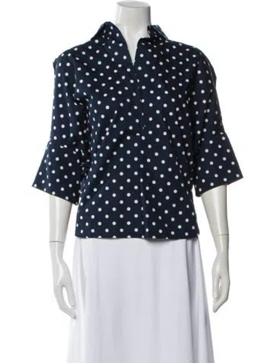 Pre-owned Carolina Herrera Polka Dot Print Three-quarter Sleeve Top In Blue