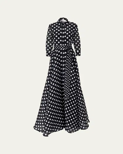 CAROLINA HERRERA POLKA-DOT SILK 3/4-SLEEVE TRENCH GOWN