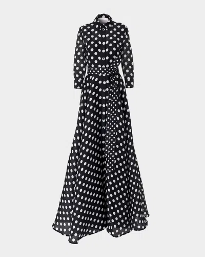 CAROLINA HERRERA POLKA-DOT SILK 3/4-SLEEVE TRENCH GOWN