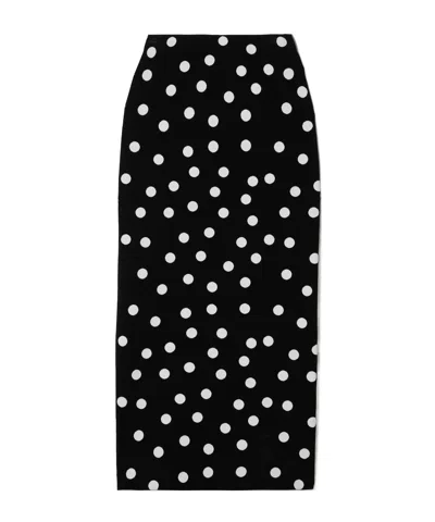 Carolina Herrera Polka Dot Stretch Knit Midi Skirt In Black