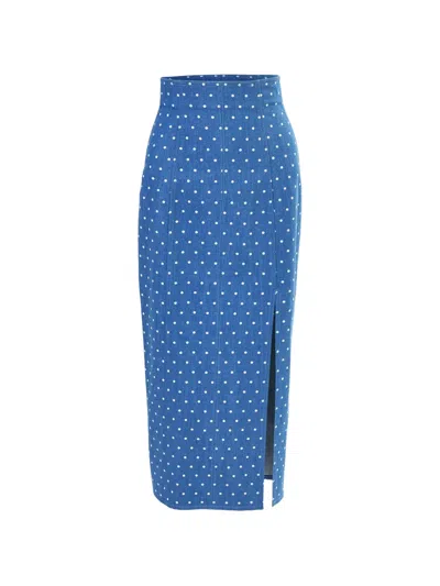 Carolina Herrera Polka-dot Denim High-waist Midi Skirt In Blue