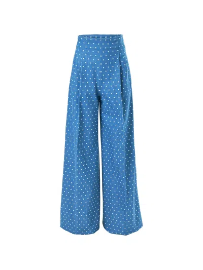 Carolina Herrera Polka-dot Denim Wide-leg Marisol Pants In Blue