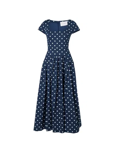 Carolina Herrera Polka-dot Cotton-blend Twill Midi Dress In Blue