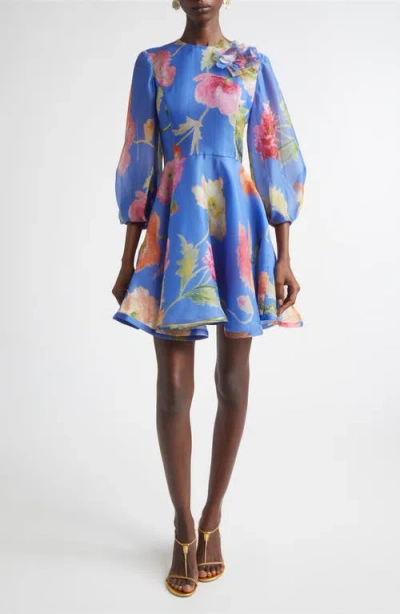 Carolina Herrera Poppy Print Floral Puff Sleeve Silk Organza Minidress In Multi