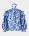 Carolina Herrera Poppy-print Halter Off-the-shoulder Top In Delphinium Mult