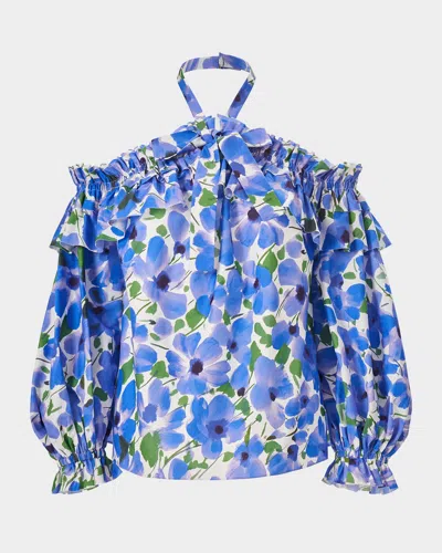 Carolina Herrera Poppy-print Halter Off-the-shoulder Top In Multi