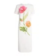 Carolina Herrera Poppy Print Short Sleeve Stretch Crepe Sheath Dress In Neutral