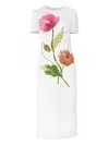 Carolina Herrera Poppy Print Short Sleeve Stretch Crepe Sheath Dress In White