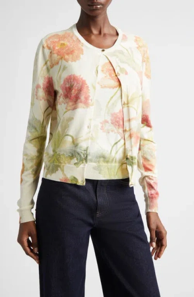 Carolina Herrera Poppy Print Silk & Cotton Cardigan In Multi
