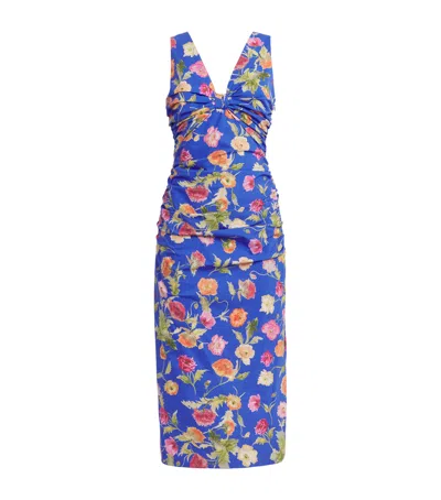 Carolina Herrera Poppy Print Sleeveless Midi Dress In Blue