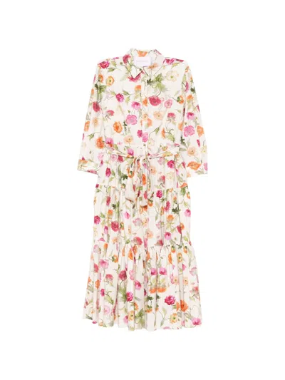 Carolina Herrera Poppy-print Tiered Midi Dress In Multi