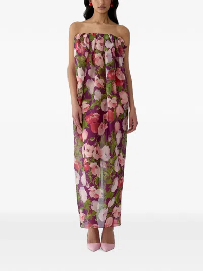 Carolina Herrera Poppy-print Maxi Dress In 퍼플