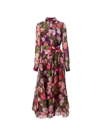 Carolina Herrera Poppy-print Midi Dress In Purple