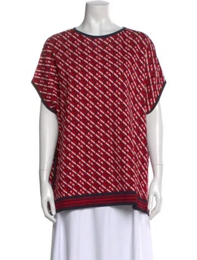 Pre-owned Carolina Herrera Printed Bateau Neckline Sweater In Red