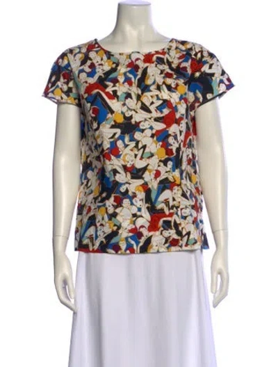 Pre-owned Carolina Herrera Printed Bateau Neckline T-shirt In Neutral