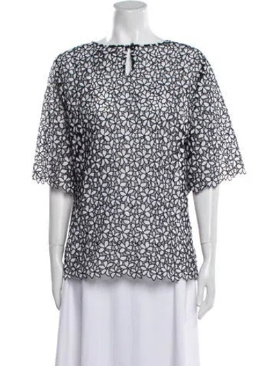 Pre-owned Carolina Herrera Printed Bateau Neckline Tunic In White