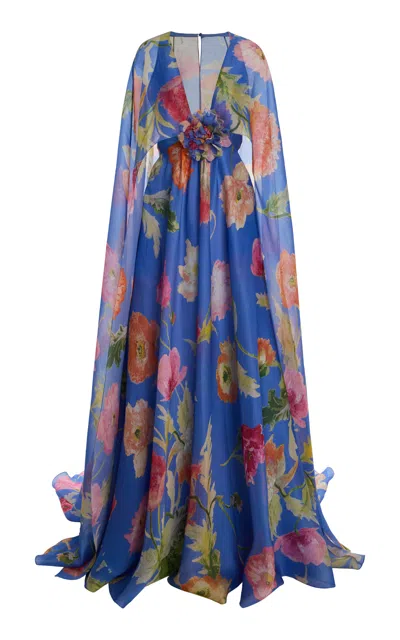 Carolina Herrera Printed Crepe Organza Cape Gown