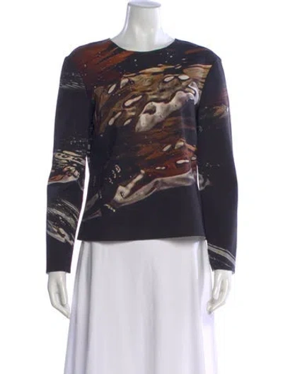 Pre-owned Carolina Herrera Printed Crew Neck Top In Blue