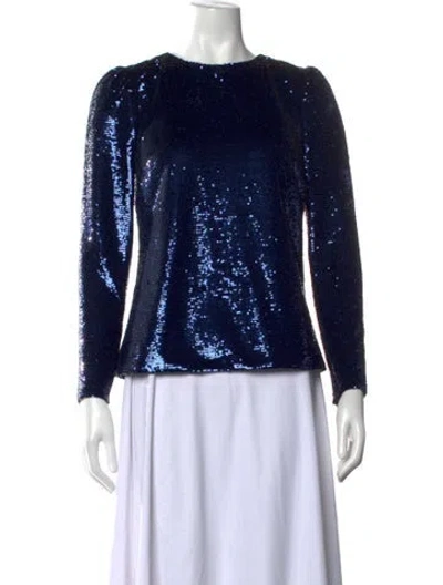 Pre-owned Carolina Herrera Printed Crew Neck Top In Blue