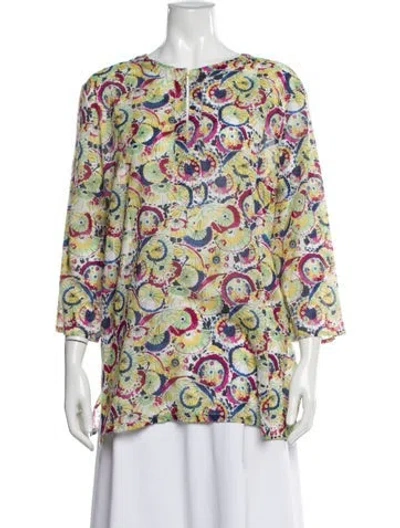 Pre-owned Carolina Herrera Printed Crew Neck Tunic In Multi