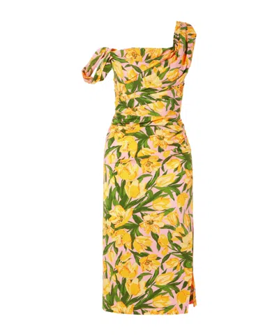 Carolina Herrera Floral-print Cotton-blend Poplin Midi Dress In Yellow