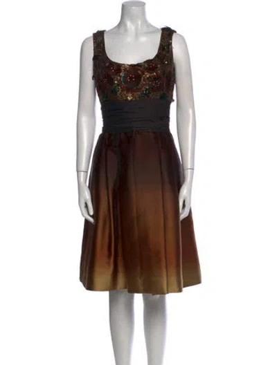 Pre-owned Carolina Herrera Printed Knee-length Dress In Brown