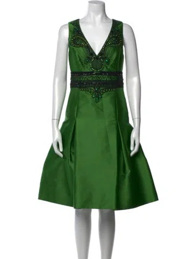 Pre-owned Carolina Herrera Printed Knee-length Dress W/ Tags In Green
