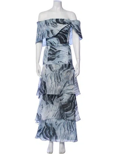 Pre-owned Carolina Herrera Printed Long Dress In Blue